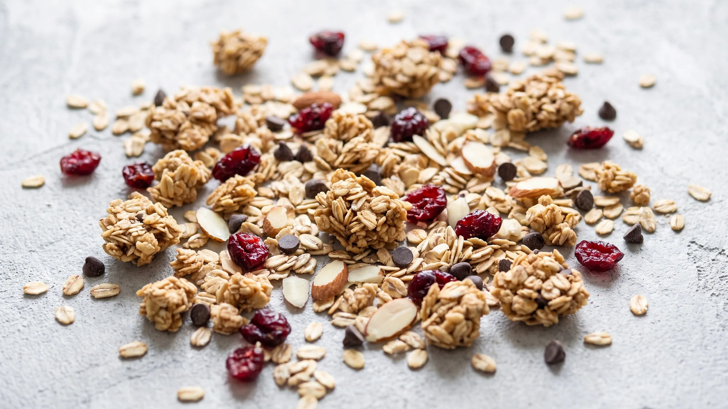 Bio-Müsli mit Haferflocken, Cranberries, Mandeln und Schokoladentropfen
