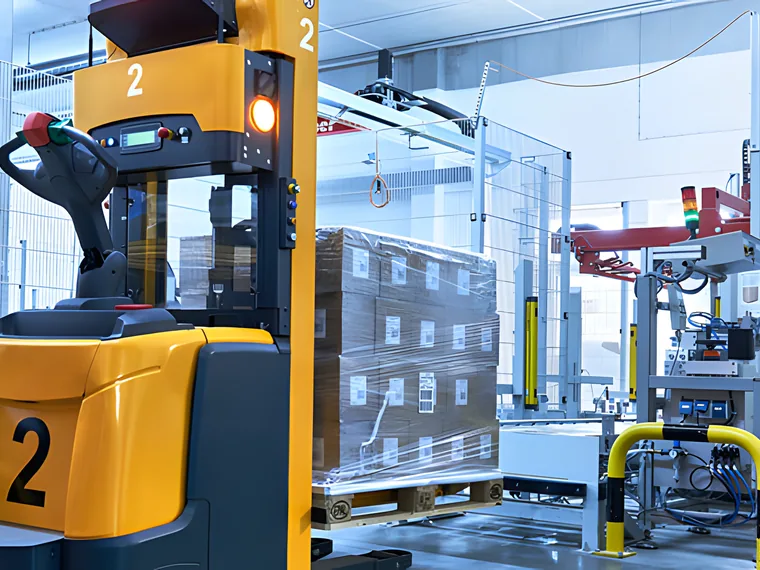 Gabelstapler in der Logistikzentrale von Lebensgarten